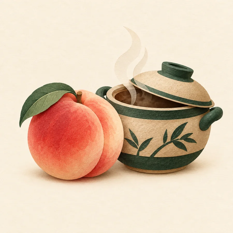 Un fruit à côté d'une casserole