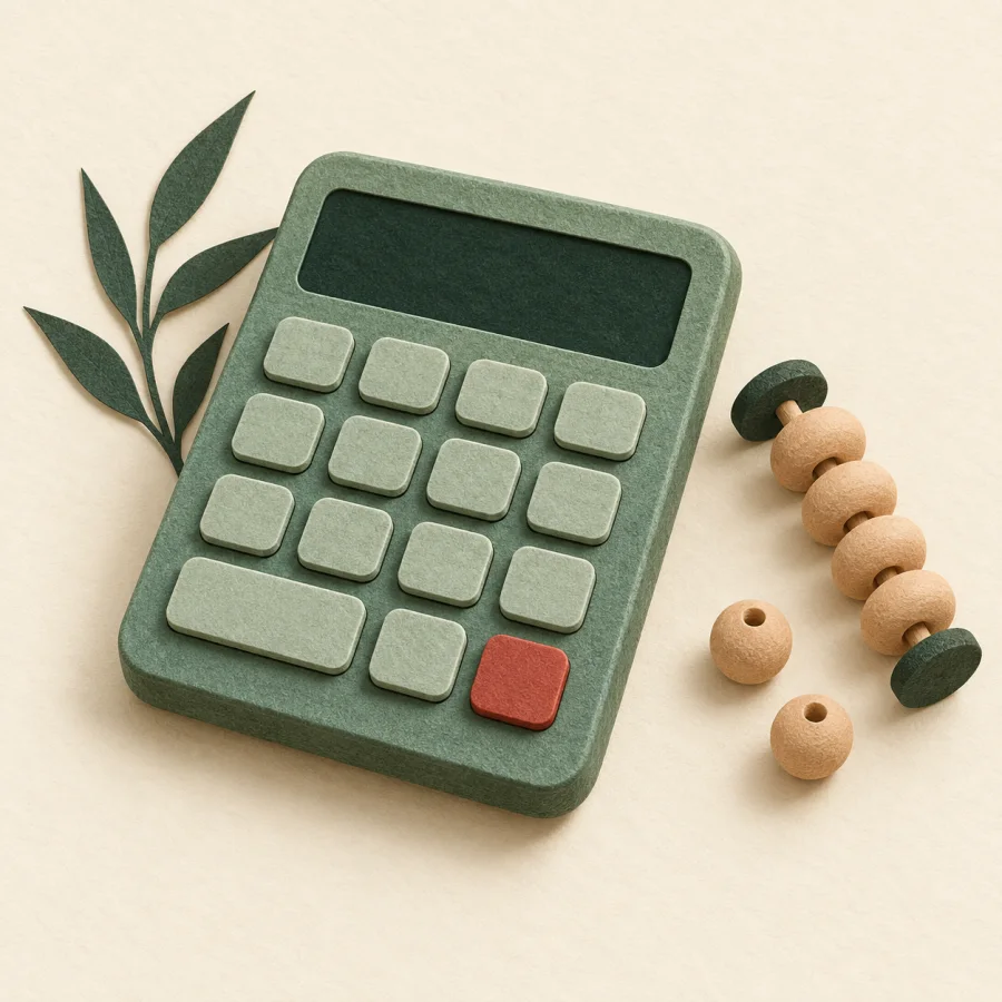 A calculator beside counting beads