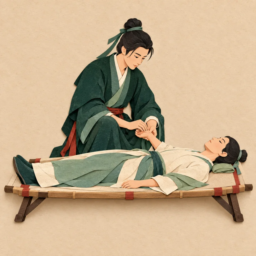 A rescuer checks the pulse of a person lying on a stretcher