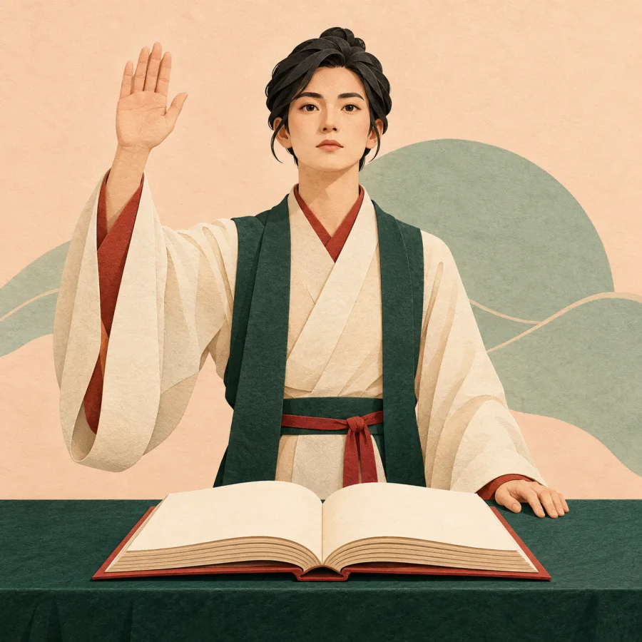 A person raises a hand taking an oath before a book