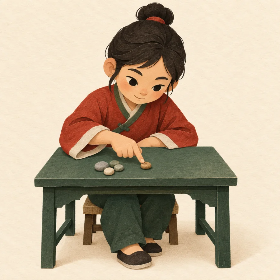A person counting pebbles