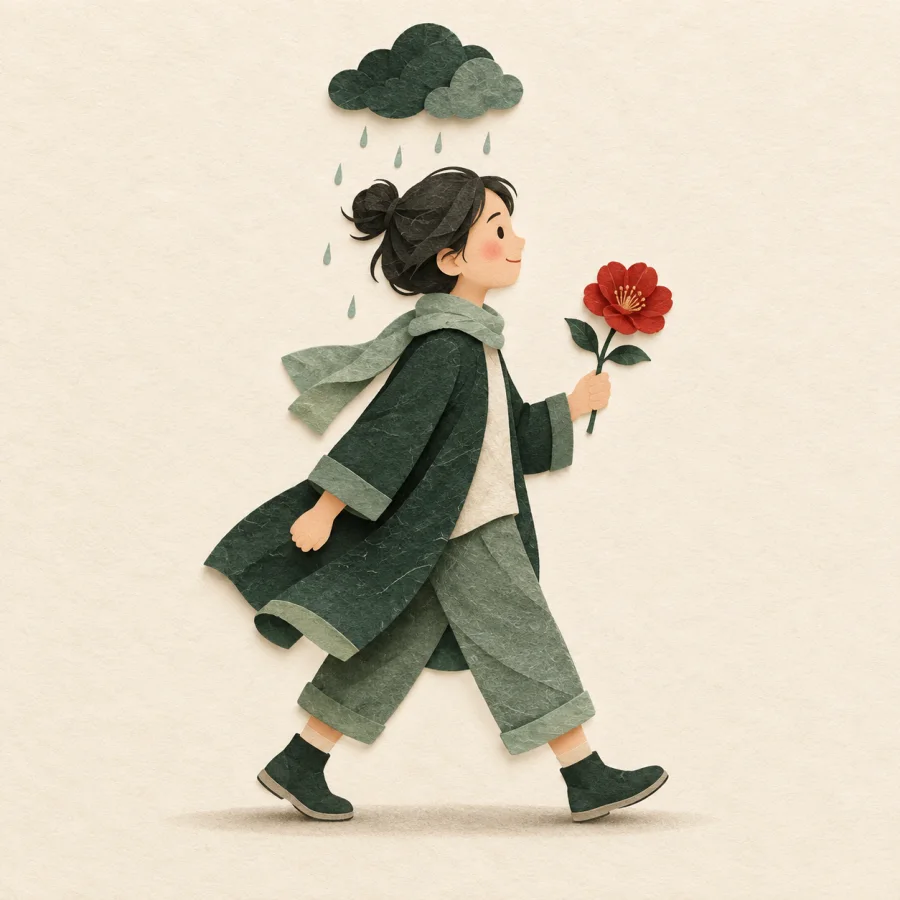 Uma pessoa caminhando debaixo de chuva
