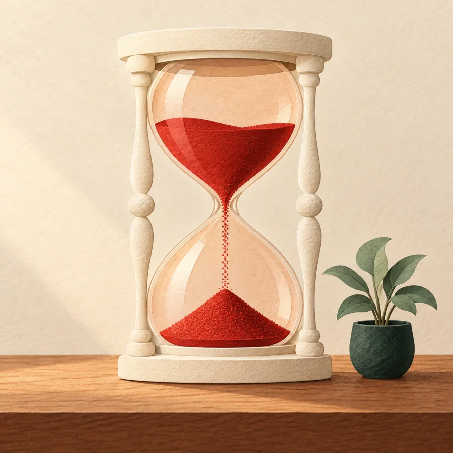 An hourglass with sand slowly falling