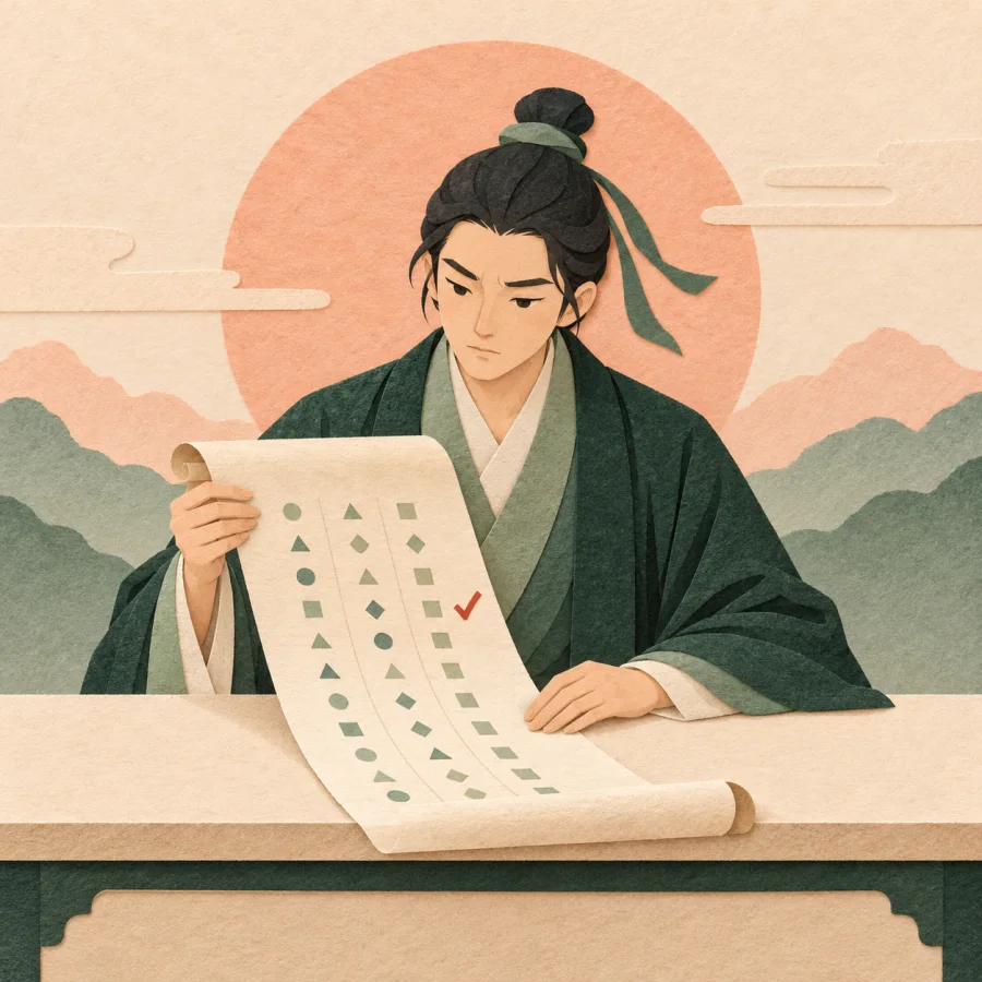 A teacher carefully checking a report
