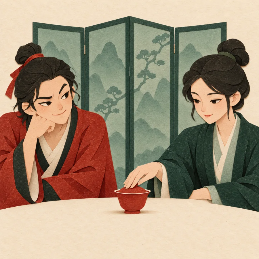 One person throws a meaningful glance at another at a table