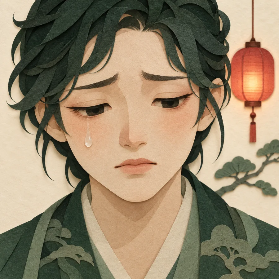 A close portrait of a face with a weary, disappointed gaze