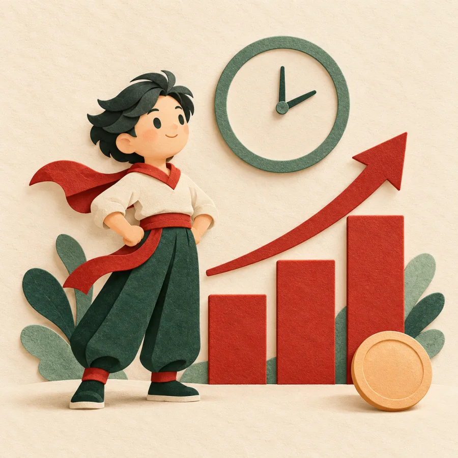 A bar chart rises as a manager gives thumbs-up