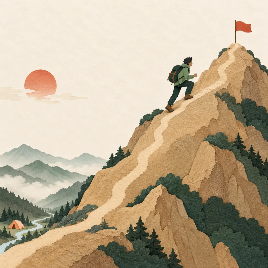 A climber reaches the summit in one continuous climb