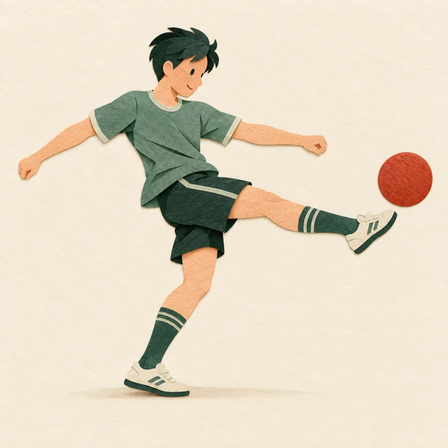 Eine Person beim Sport, die gegen einen Ball tritt