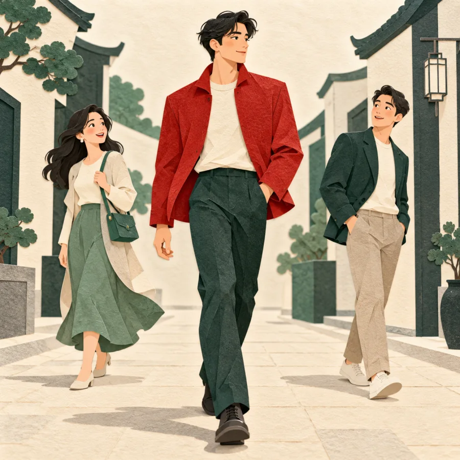 Passersby turn to admire a tall handsome man walking confidently.