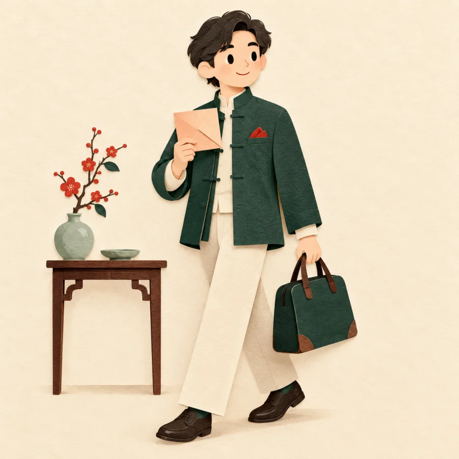 A person in a neat jacket holds a folded invitation letter