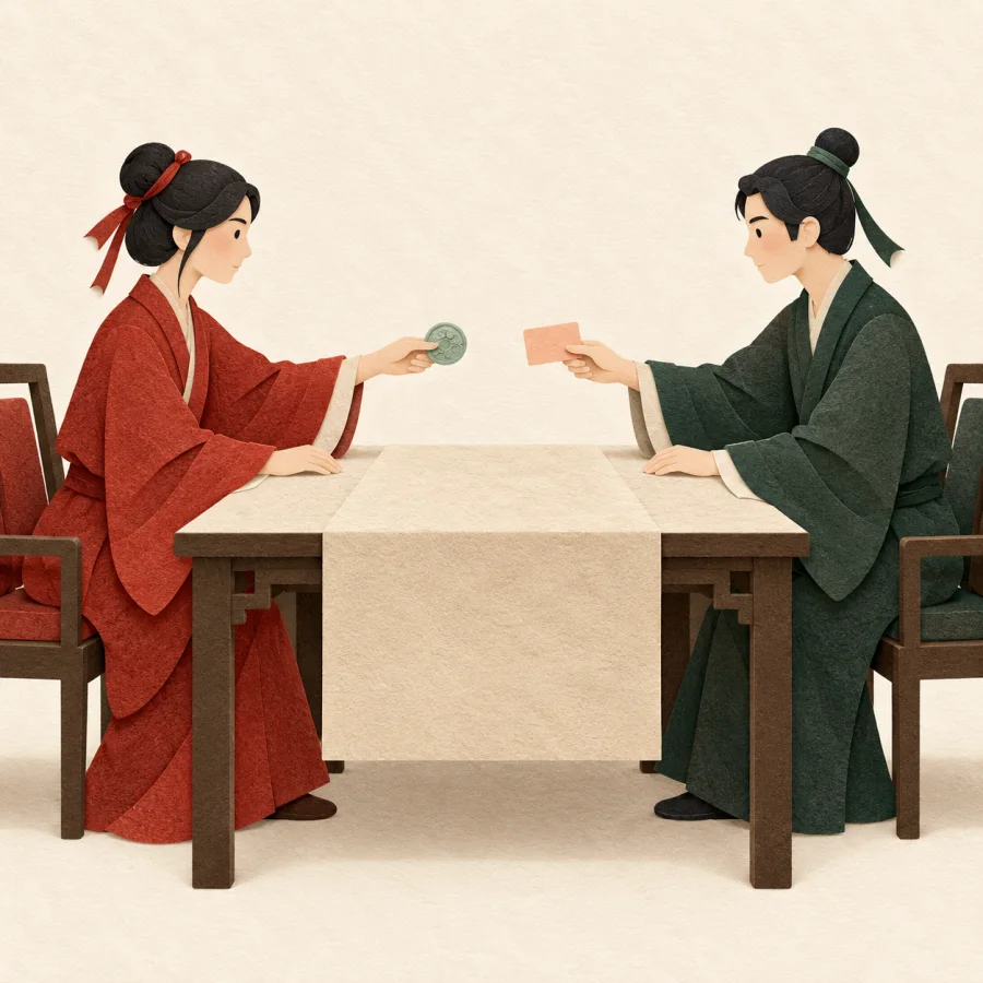 Two hands across a table leaving an empty gap between them