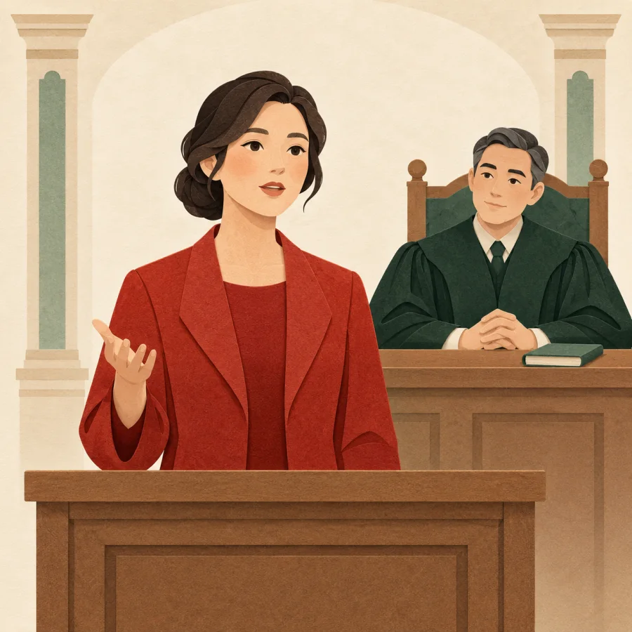 A witness speaks in court before a judge
