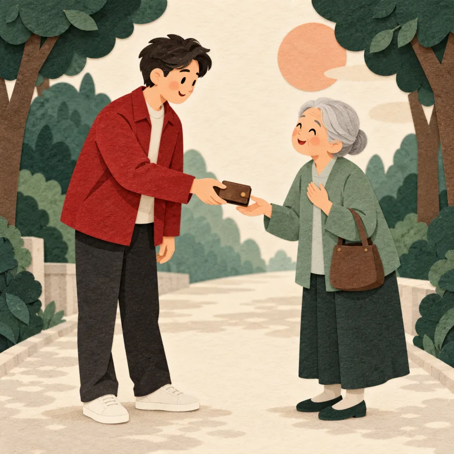 A person returns a lost wallet on a street