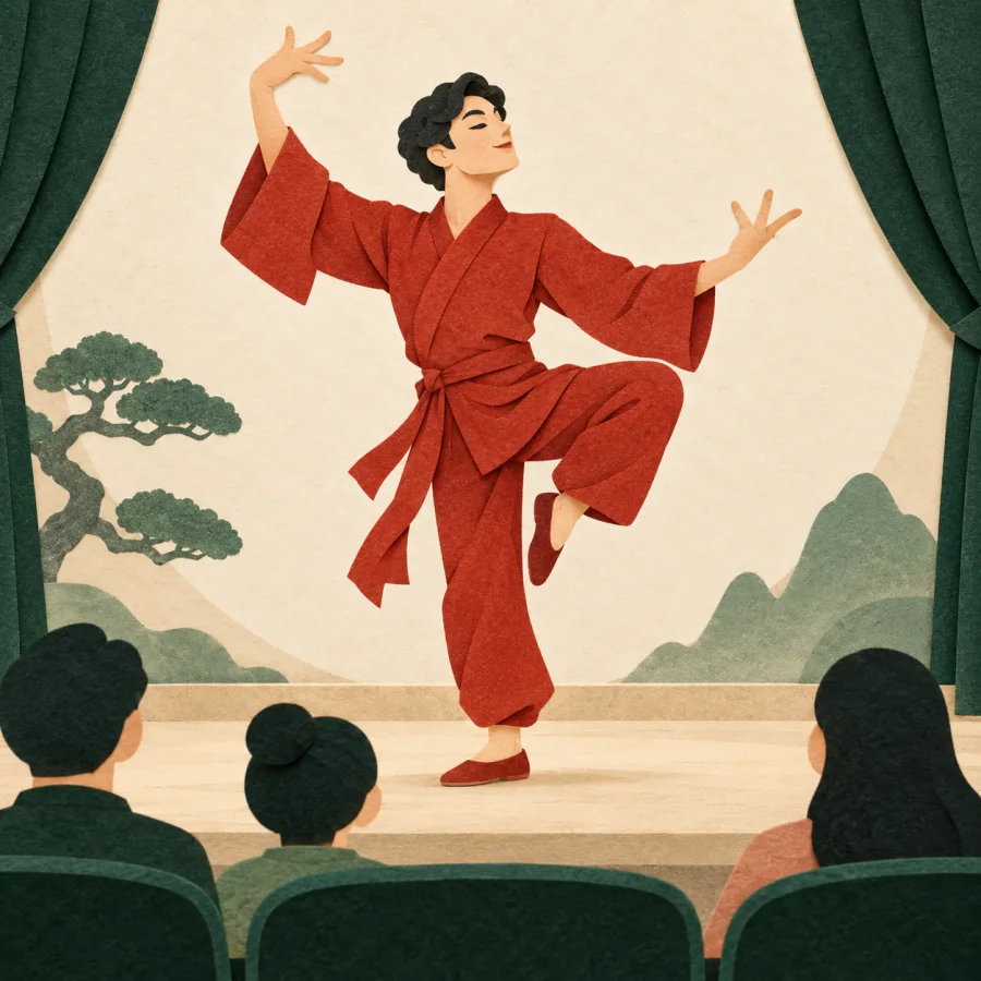An actor tells a story through body movements without any words