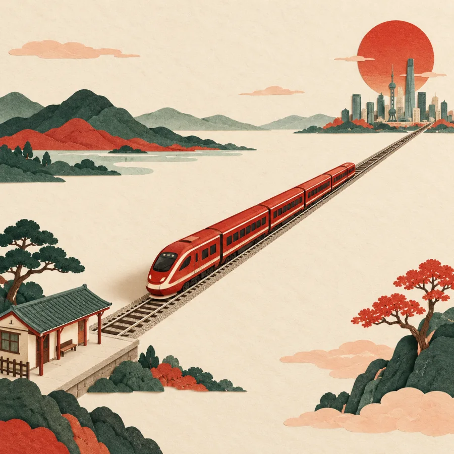 A train travels along a straight line without intermediate stops