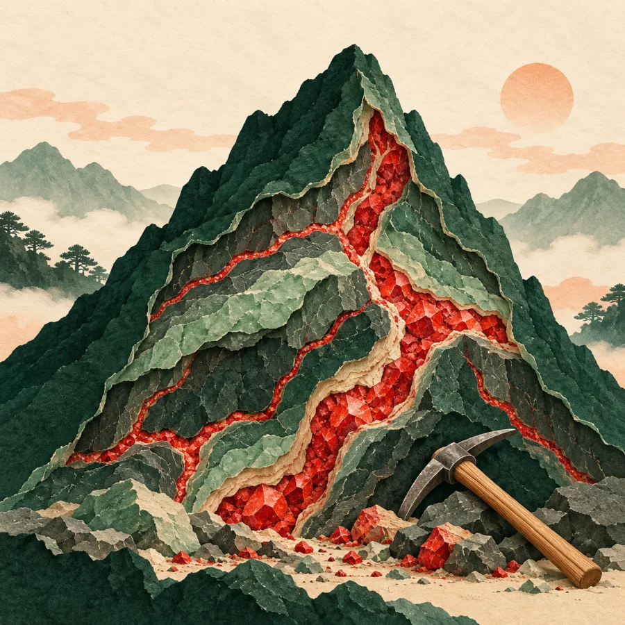 A mountain holding mineral deposits beneath its surface