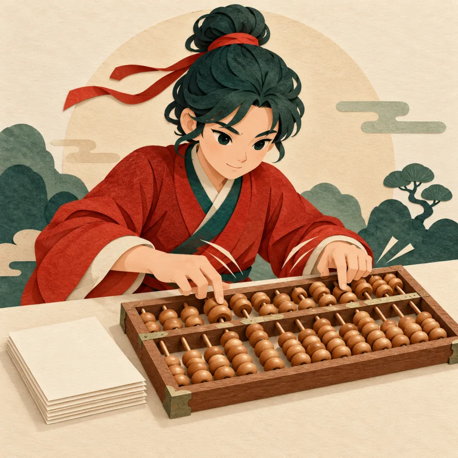 A person quickly moves beads on a huge abacus