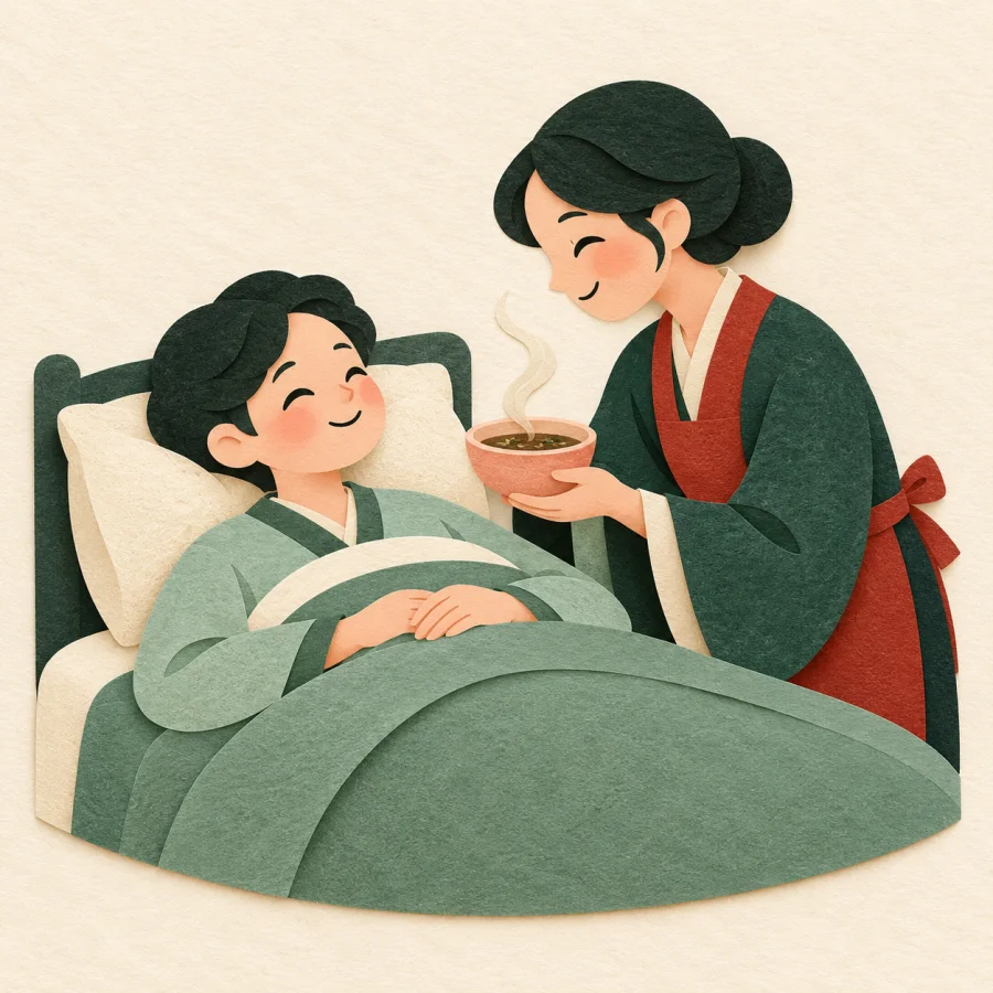A doctor hands a bowl of medicine to a patient in bed