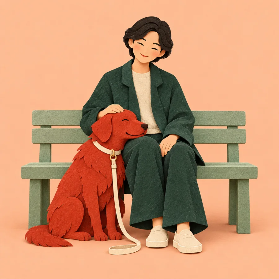A dog sits loyally beside a person on a bench.