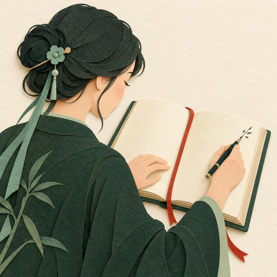 A person writing a note in the margin of an open book
