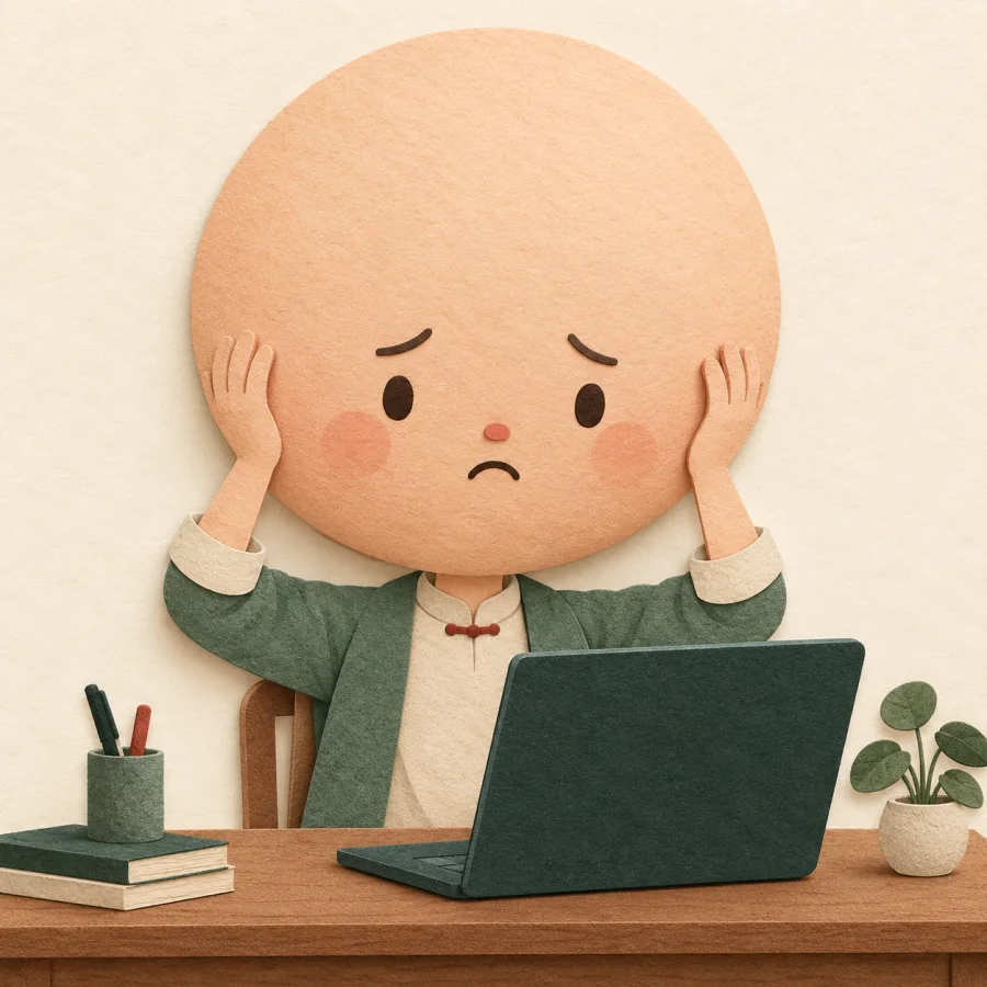 A person pressing both hands against their puffy head