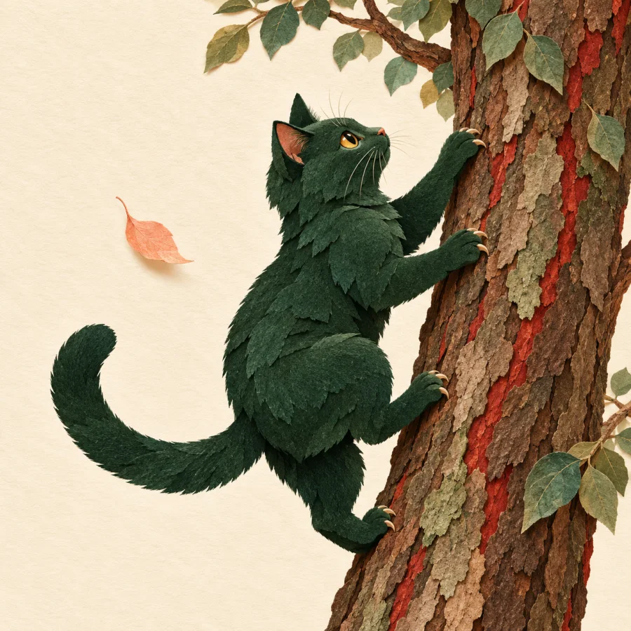 A cat gripping a tree trunk with its claws