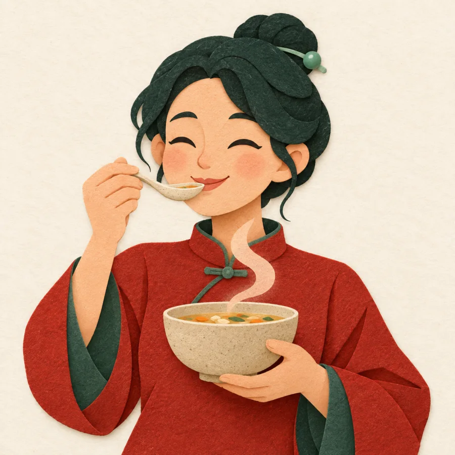 Une personne qui goûte une soupe
