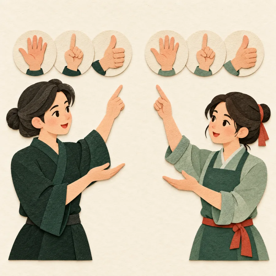 A worker repeats the exact gestures demonstrated by a supervisor