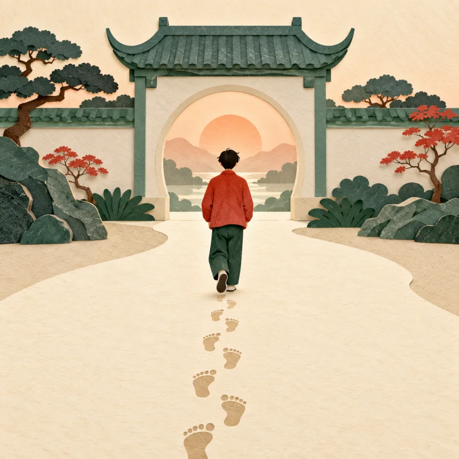 A person walks the same familiar path to a park gate