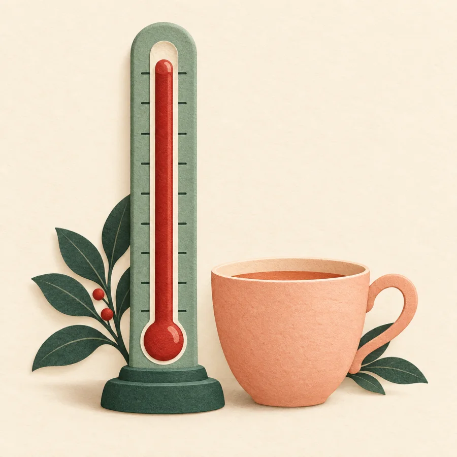 Un thermomètre à côté d'une tasse