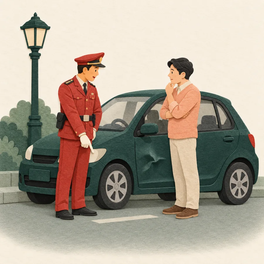 An officer talking to a driver beside a car