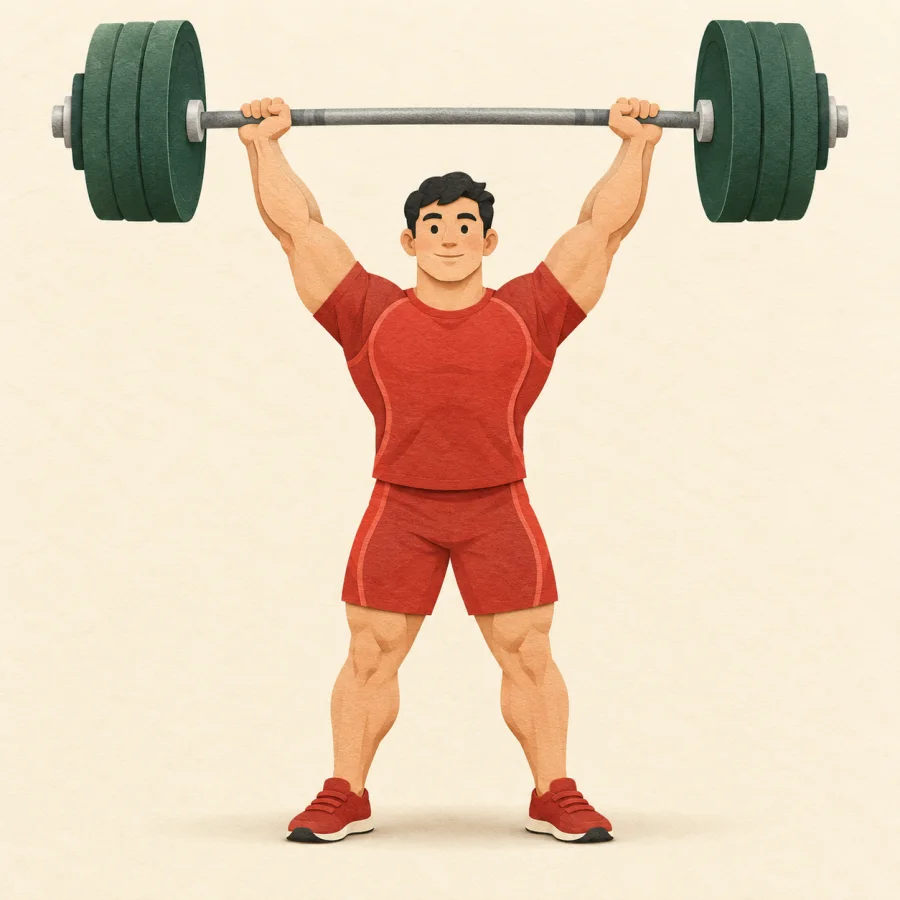 A strong athlete lifting a heavy barbell overhead