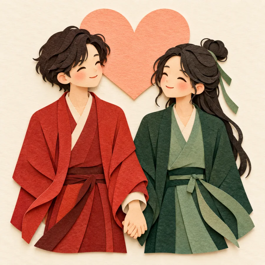 A person holding a friend's hand under a peach heart