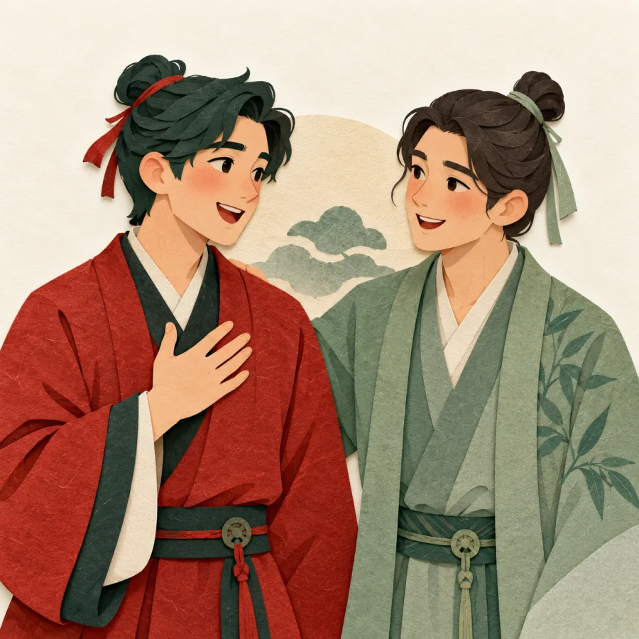 A man presses his hand to his chest while warmly thanking a friend