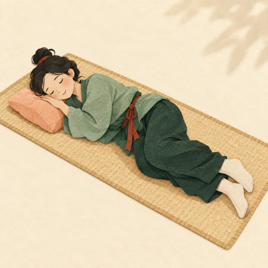 Seseorang tidur siang di atas tikar