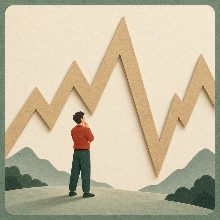 A person watching a wavy line that rises and dips sharply.
