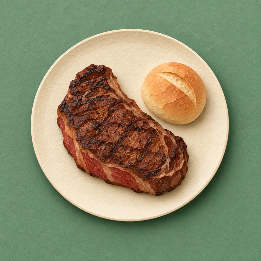Um prato com bife e pão
