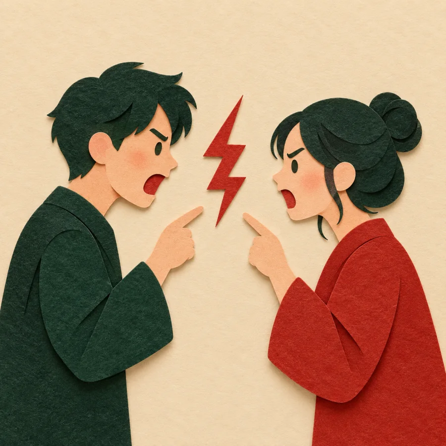 Two people arguing and pointing fingers at each other