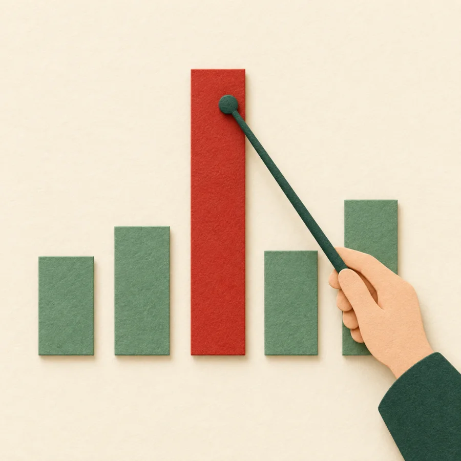 A teacher points at one highlighted bar on a chart