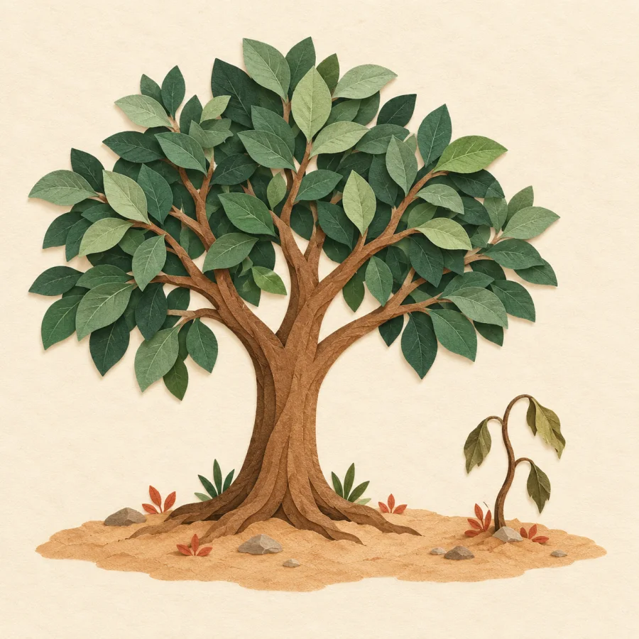 A sturdy young tree beside a frail sapling