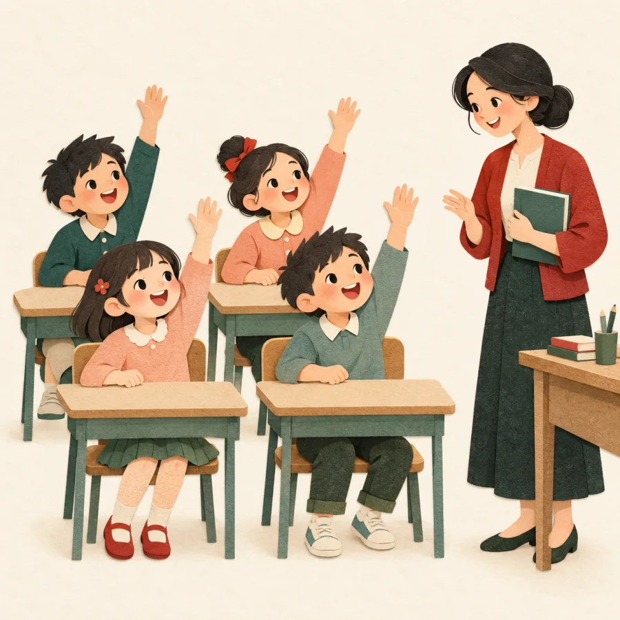 Pupils leap up and raise their hands to answer first