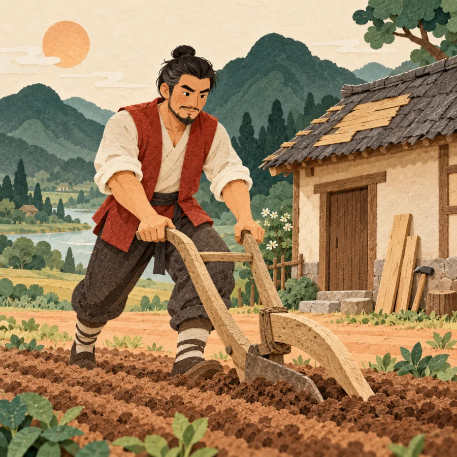 A village rebuilding its house and fields with its own hands