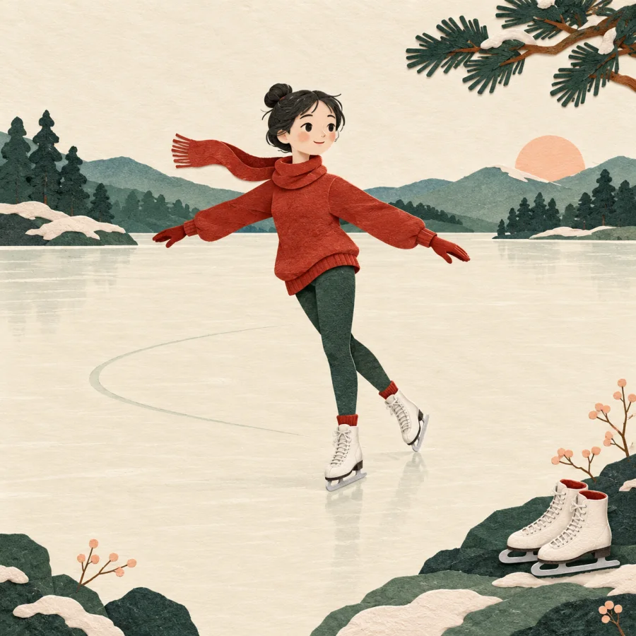 A skater glides freely across a smooth sheet of ice