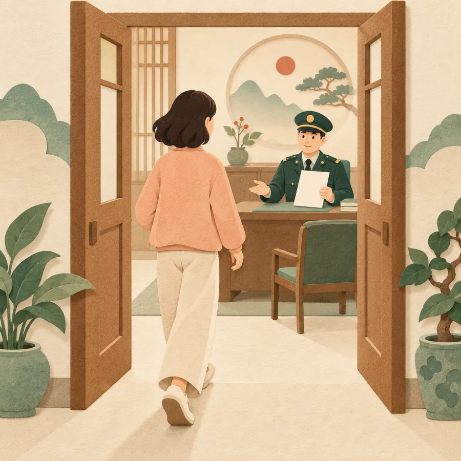 A person voluntarily walks into a station to surrender