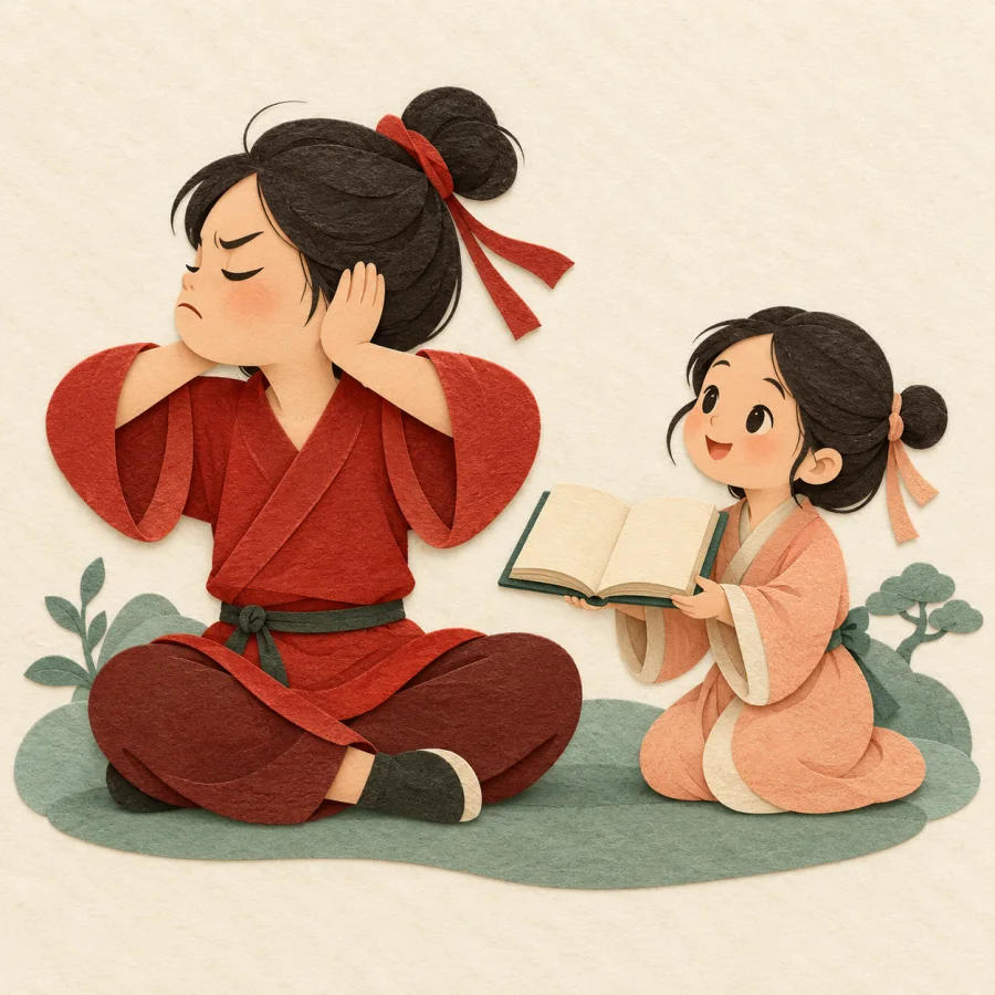 A man covers his ears while a friend offers him a book