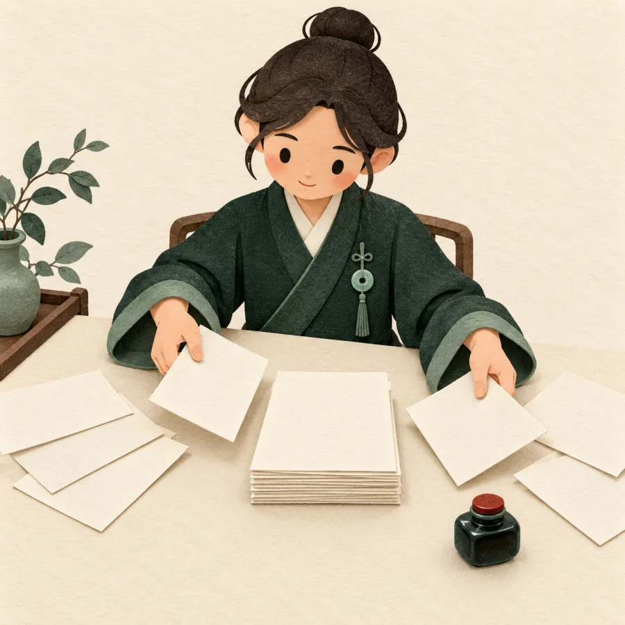 A person gathering scattered papers into one neat stack