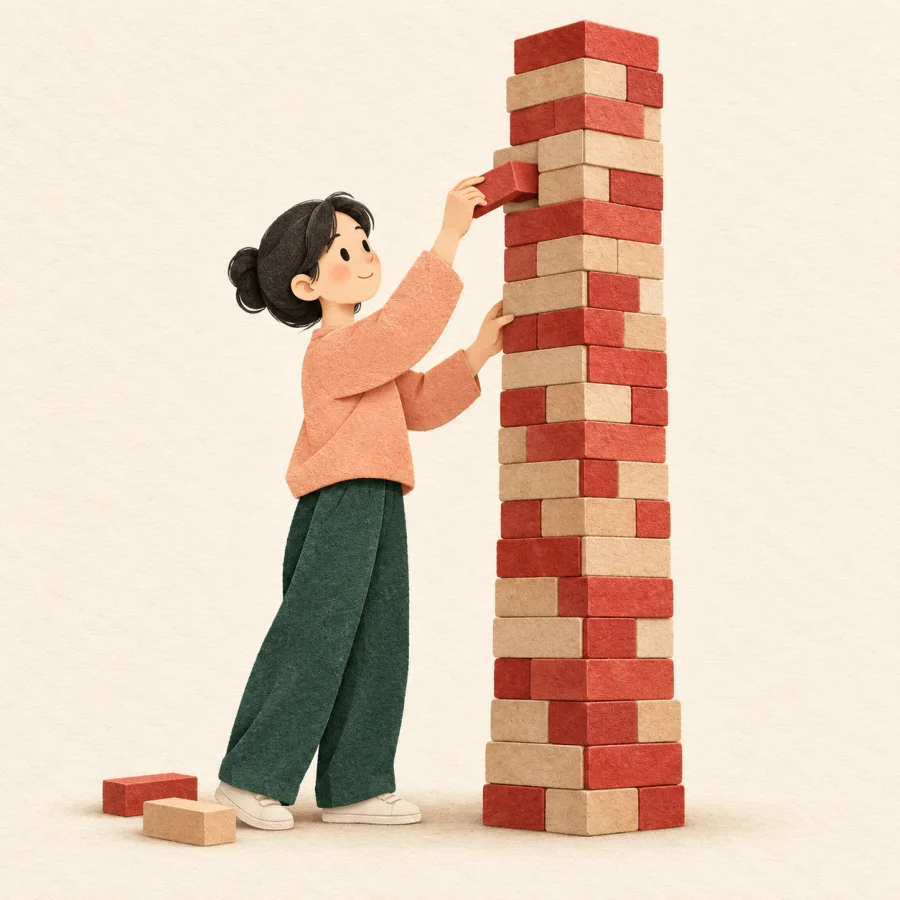 Small blocks stacking together into one large pile