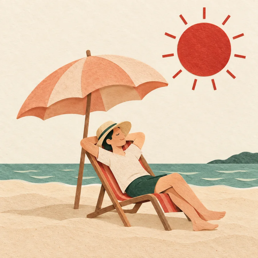 Une personne sous un parasol de plage