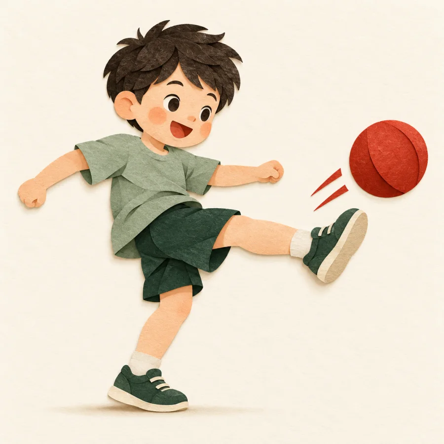 A child kicking a ball